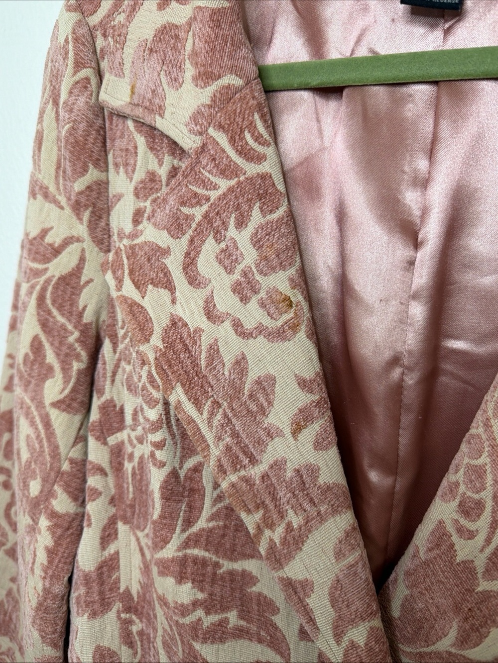Y2K Arden B. blush pink floral brocade tapestry trench coat size medium - Picture 5 of 12